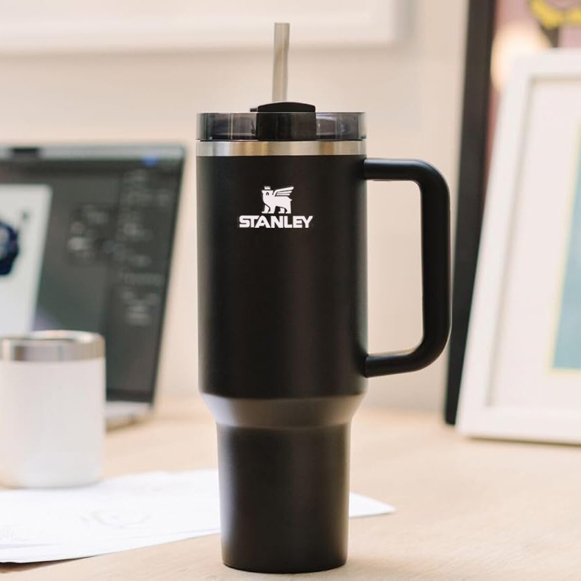 STANLEY Quencher H2.0 Tumbler with Handle and Straw 40 oz | Flowstate 3-Position Lid | Cup Holder Compatible | Insulated Stainless Steel Cup | BPA-Free | Black  2.0