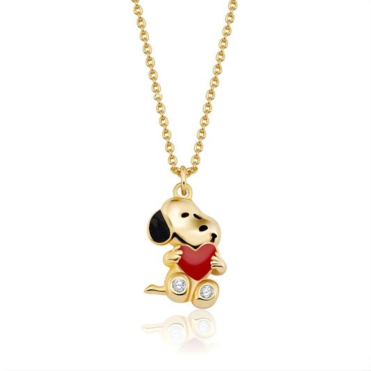 Peanuts x Crislu Snoopy Love Heart 18kt Yellow Gold Necklace
