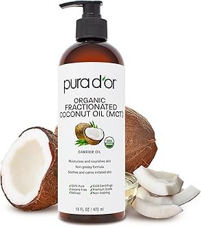 PURA D’OR ORGANIC Fractionated Coconut Oil MCT Oil (16 Oz) 100% Pure & Natural USDA Certified