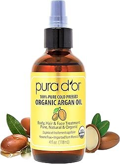 PURA D’OR 4 Oz Organic Moroccan Argan Oil – 100% Pure Cold-Pressed Virgin Grade – Lightweight Moisturizer for Skin, Face, Body & Hair Relaxer – Helps Dry Skin, Scalp Care, Split Ends, Nails & Cuticles