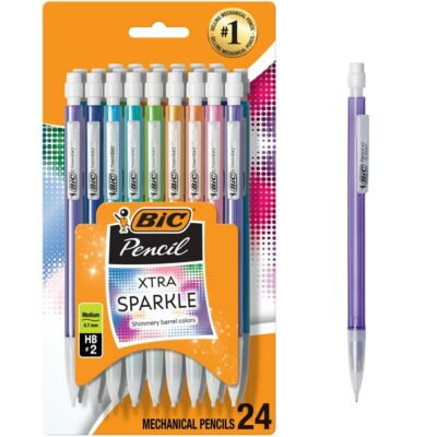 BIC Xtra-Sparkle Number 2 Mechanical Pencils With Erasers, Medium Point (0.7mm), 24-Count Pack
