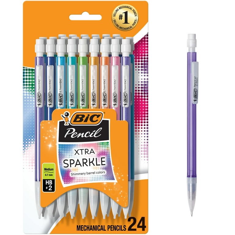 BIC Xtra-Sparkle Number 2 Mechanical Pencils With Erasers, Medium Point (0.7mm), 24-Count Pack
