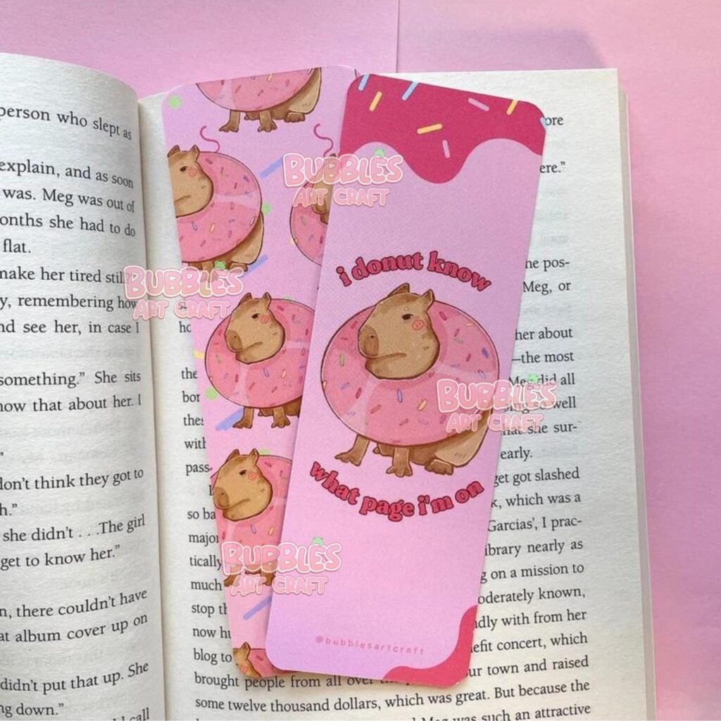 Capybara Bookmark Donut Pun Cute Bookmark | Double Printed Bookish Cottagecore Book Lover Capybara Kawaii Stationery Reading Accessories