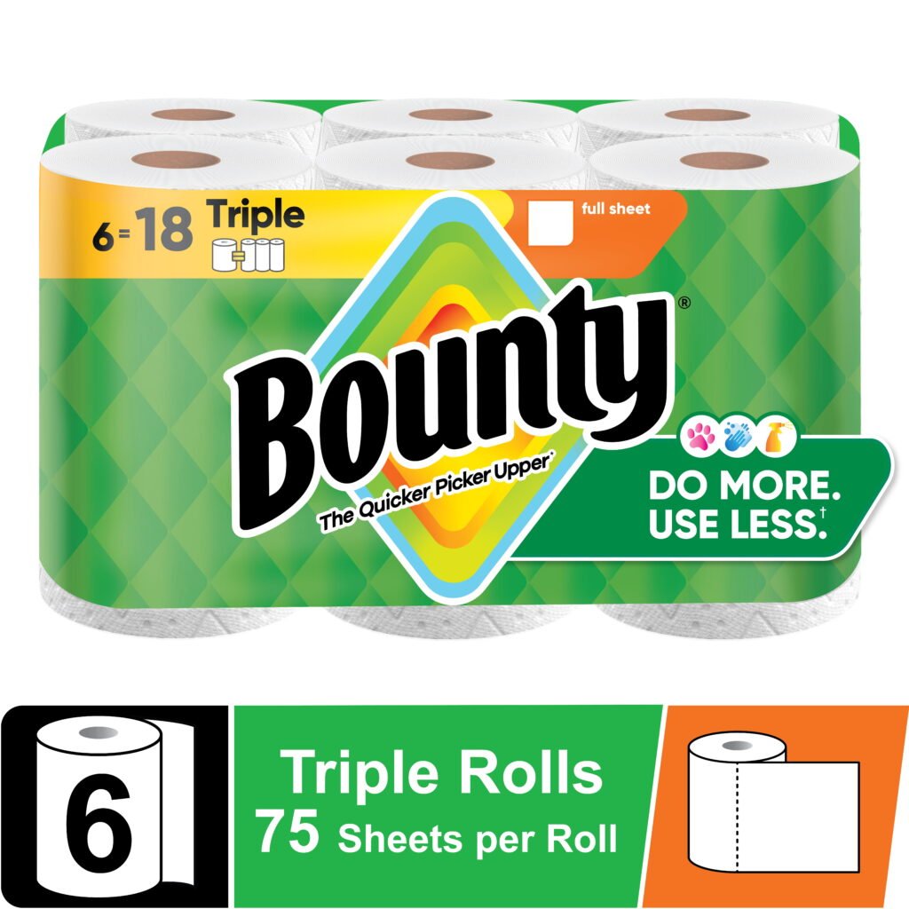 Bounty Paper Towels Full Sheet White, 6 Triple Rolls, 75 Sheets per Roll