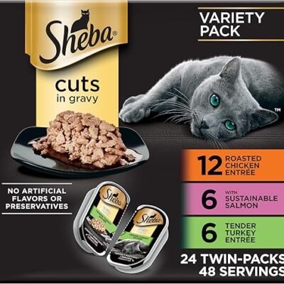Sheba Selections Filets in Broth Chicken with Tuna & Chicken with Shrimp Variety Pack Grain-Free Cat Meal Complement, 1.3-oz tray, case of 24