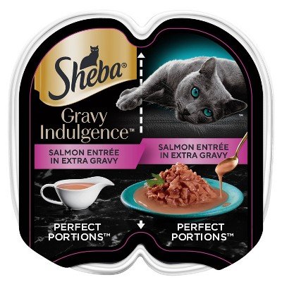 Sheba Gravy Indulgence Salmon & White Fish in Gravy Variety Pack Grain-Free Adult Wet Cat Food Trays, 2.6-oz tray, case of 12
