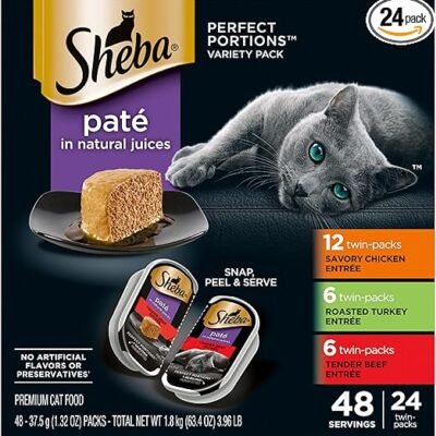 Sheba Perfect Portions Grain-Free Savory Chicken, Roasted Turkey & Tender Beef Pate Variety Pack Adult Wet Cat Food Trays, 2.6-oz tray, case of 24