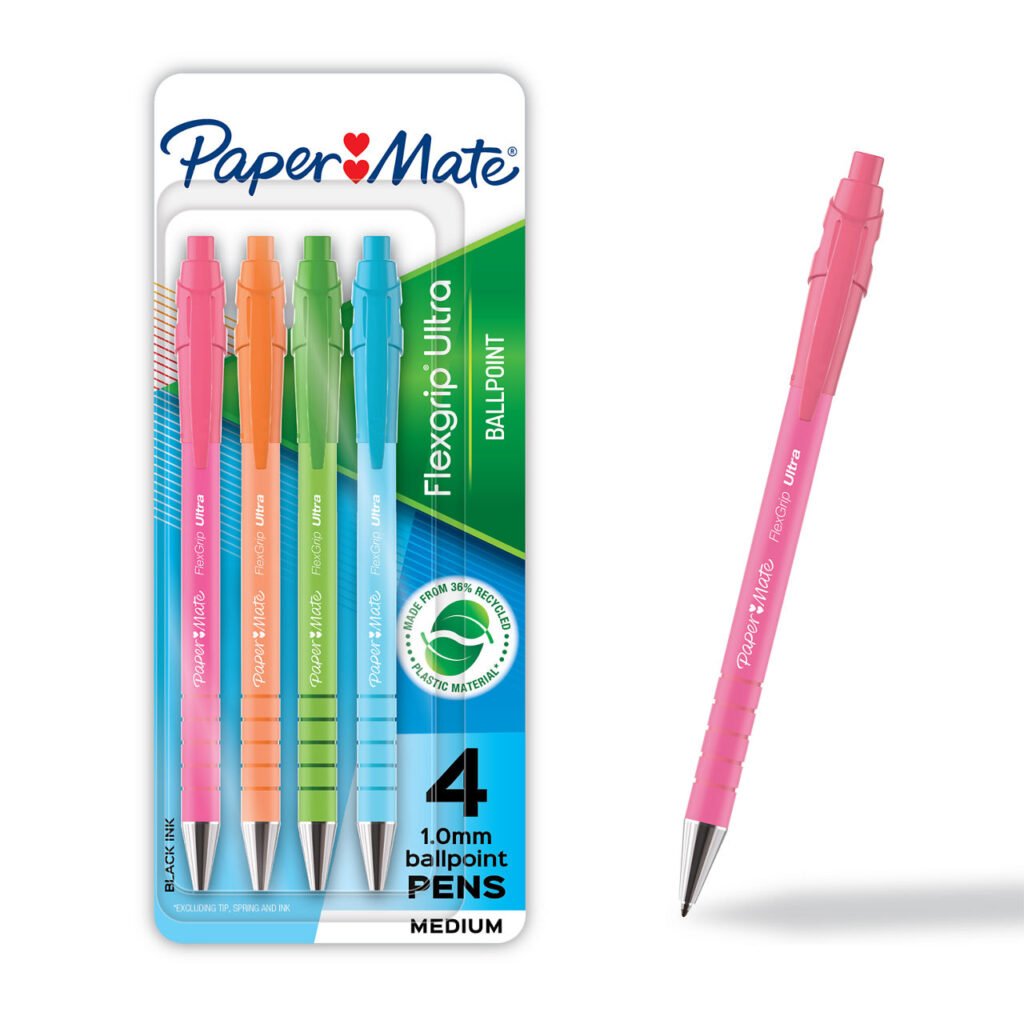Paper Mate FlexGrip Ultra Retractable Ballpoint Pens Recycled Material, Medium Point (1.0mm)