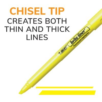 BIC Brite Liner Highlighters, Chisel Tip, 12-Count Pack of Yellow Highlighters