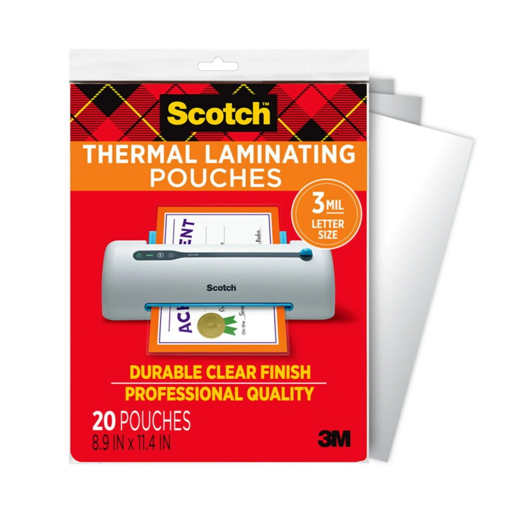 Scotch Laminating Pouches, 3 mil, 9″ x 11.5″, Gloss Clear, 100/Pack