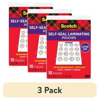 Scotch Self-Sealing Laminating Pouches, 9.5 mil, 3.88″ x 2.44″, Gloss Clear, 25/Pack